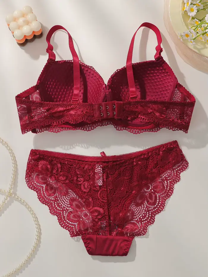 Sexy červená čipka Push Up Bra Set pre ženy podprsenka a nohavičky spodná bielizeň priedušné pohodlné stredné Beanie