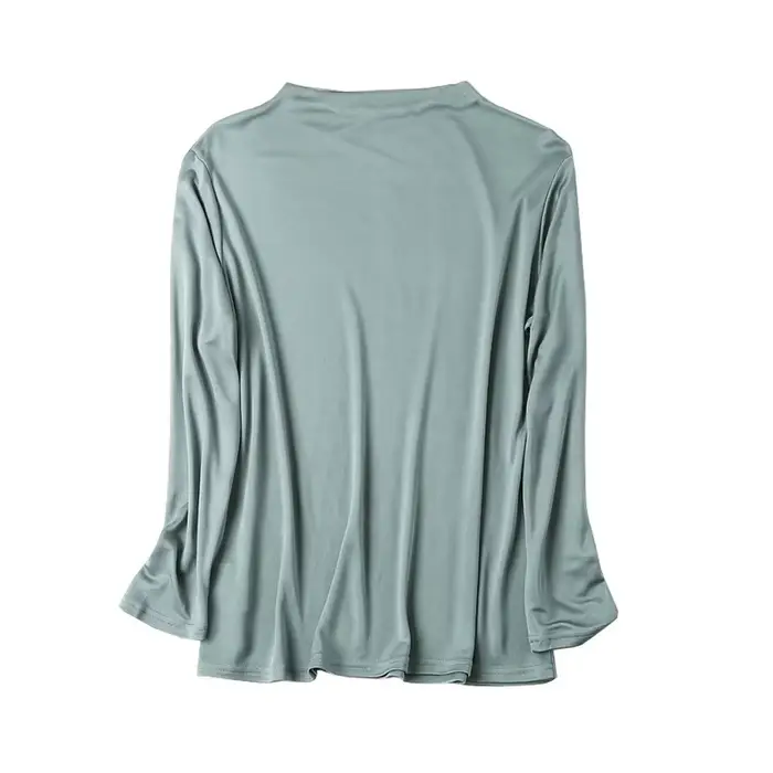 T-shirt en soie tricoté à manches longues pour femme, haut polyvalent à bascule, col rond, couleur u