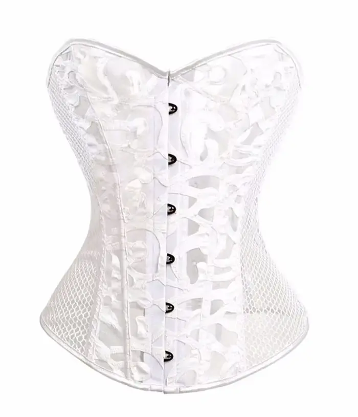 Corset Caudatus pre ženy, prelamovaný mesh top, burleskný štýl, čipka-up, gotický bez ramienok, overbust korzet, sexy obleky, čierno-biele spodná bielizeň