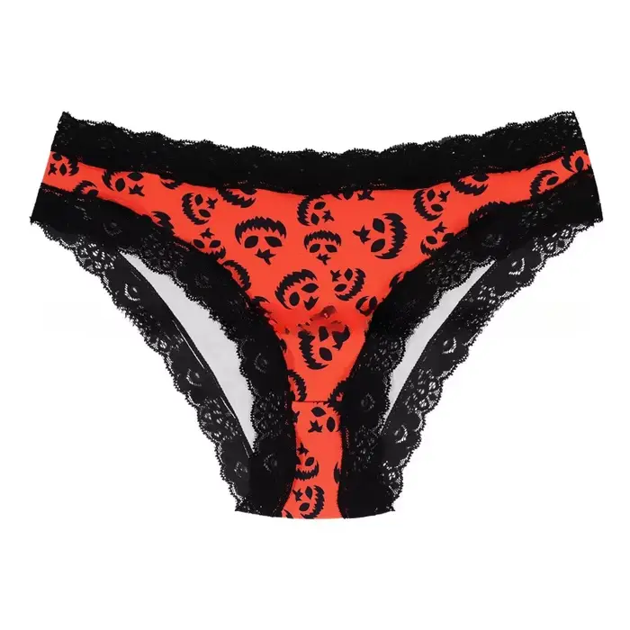 Culotte en nylon imprimée avec bordure en dentelle pour femmes, idéale pour Halloween et autres occasions spéciales