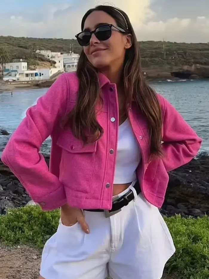 Štýlová polyesterová bunda HH so štvorcovým golierom pre ženy formálne a každodenné príležitosti