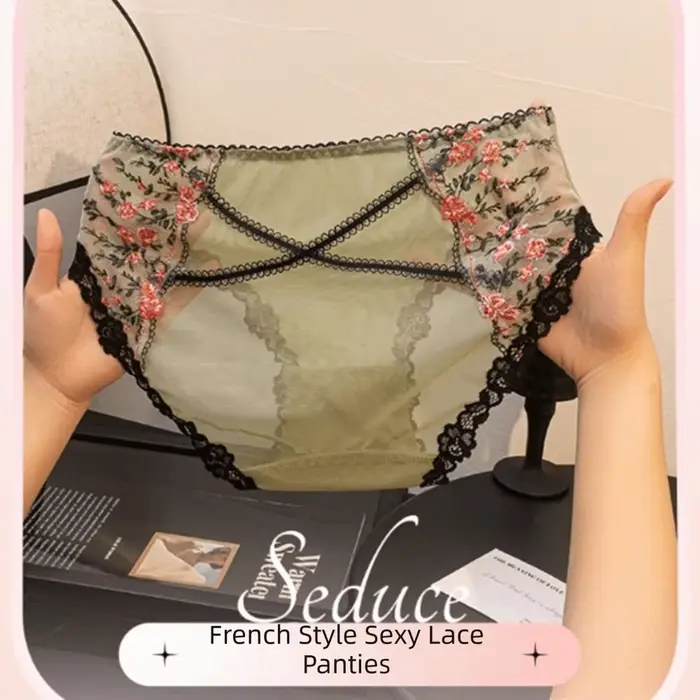 Culotte Transparente en Maille Femme Broderie Florale Dentelle Élégante Occasions Spéciales