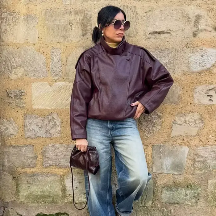 MUJER Umelá koža Bomber bunda pre ženy módna vetrovka teplá zimná dámska