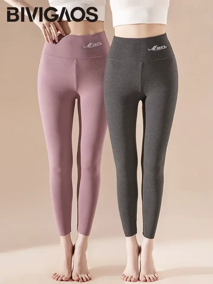 BIVIIncome OS-Leggings auto-chauffants taille haute brodés pour femmes, Caleçons longs thermiques, L