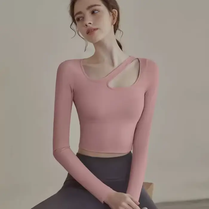Chemises de sport à manches longues pour femmes, chemisier sexy de fitness, vêtements de yoga creux 