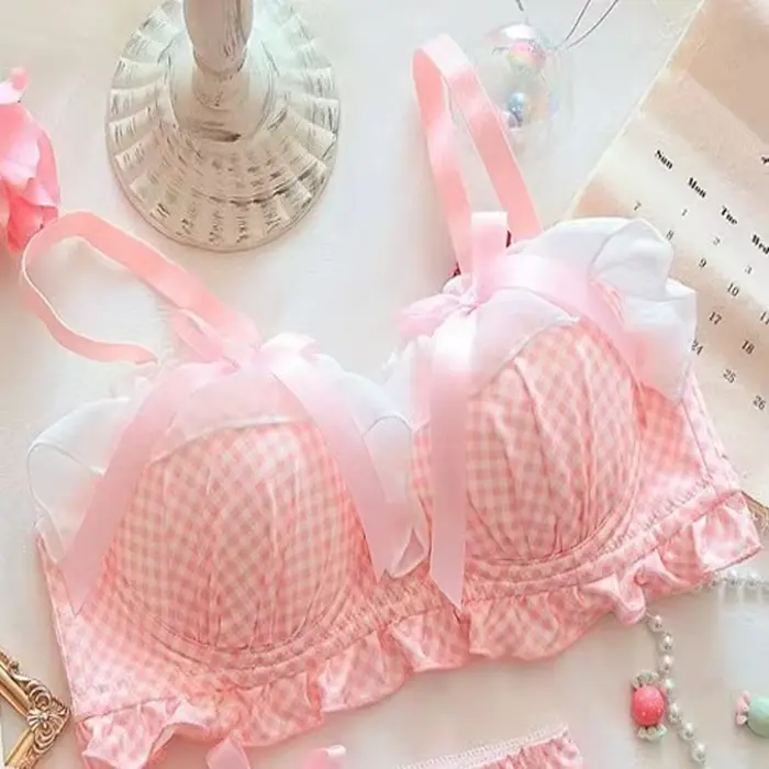 Soutien-gorge sexy anti-affaissement pour femme, lingerie à pois avec nœud doux, soutien-gorge froncé pour petits seins