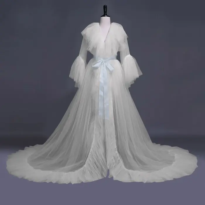 Femmes Robe de mariée dentelle Lingerie mode Sexy Tulle Robe longue Lingerie chemise de nuit peignoi
