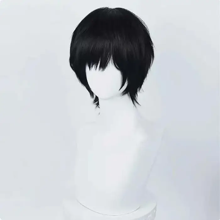 Perruque de Cosplay Anime Yoshida Hirofumi, perruque courte noire de 35cm, cheveux synthétiques rési