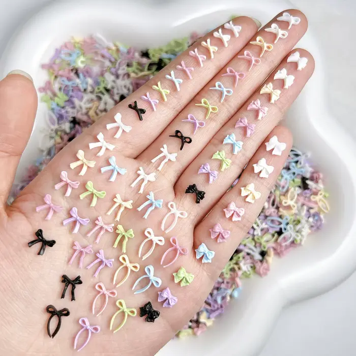 8Styies arcs Design Nail Art accessoires couleurs mélangées arc Macaron dessin animé 3D ruban nœud p