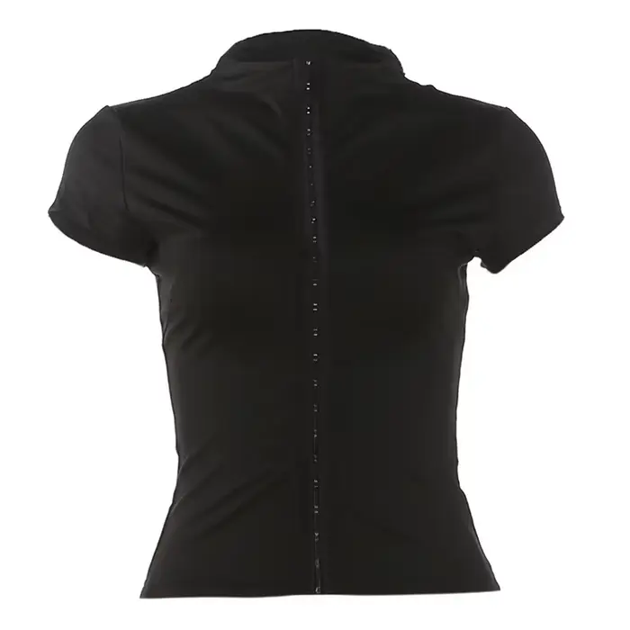 [You're My Secret] Crop top sexy ajouré pour femme, style Y2K, noir, coupe slim, manches courtes, st