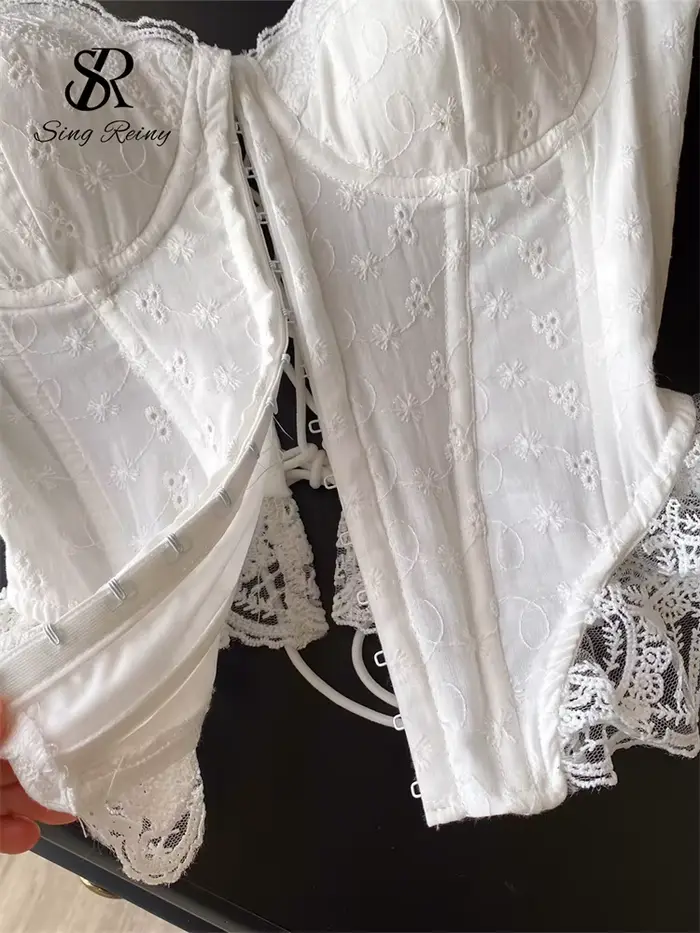 SINGREINY vyšívaná spodná bielizeň top Korzet pre ženy šnurovací pás Shapwear glamour Košeľa francúzska čipka volány Hotsweet tielko