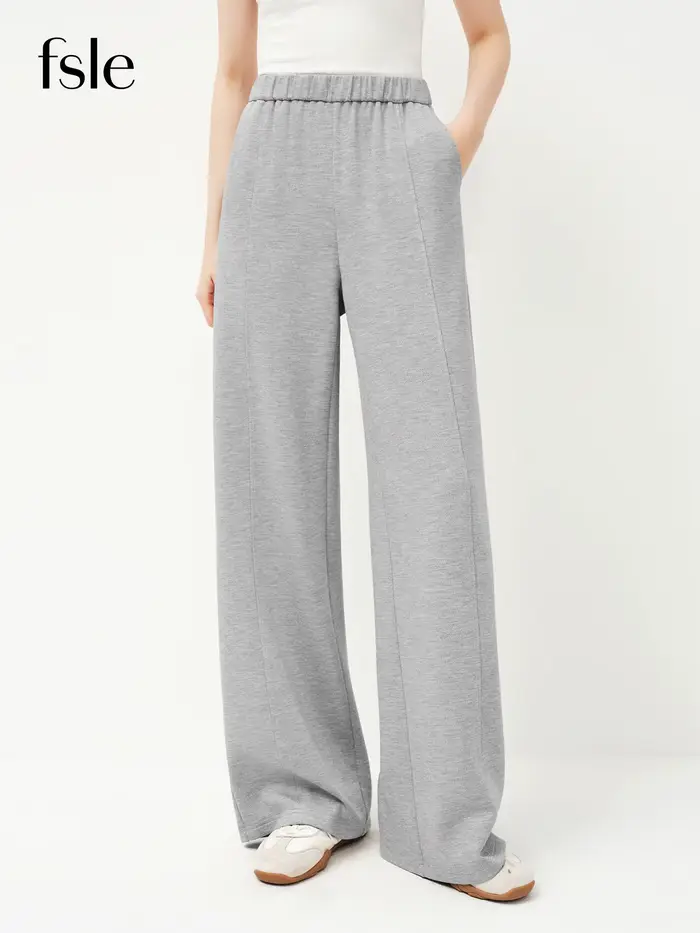 FSLE 2026 Printemps – Pantalon droit taille haute pour femme avec ceinture élastique, coupe ample, d