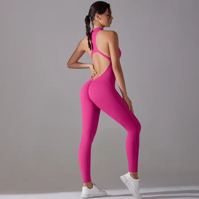 Sexy otvorený chrbát Scrunch športový kombinéza zdvíhajúca zadok ženský gymnastický set jednodielny