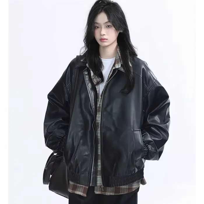 Veste rétro en Faux cuir pour femmes, mode printemps-automne, fermeture éclair, manteau en cuir à ma