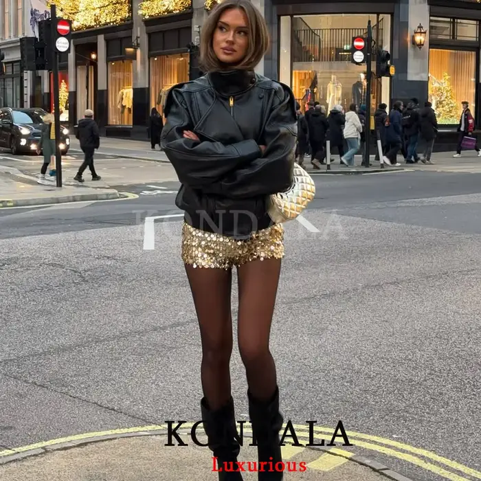 KONDALA ležérne elegantné čierne kožené bundy pre ženy s dlhými rukávmi
