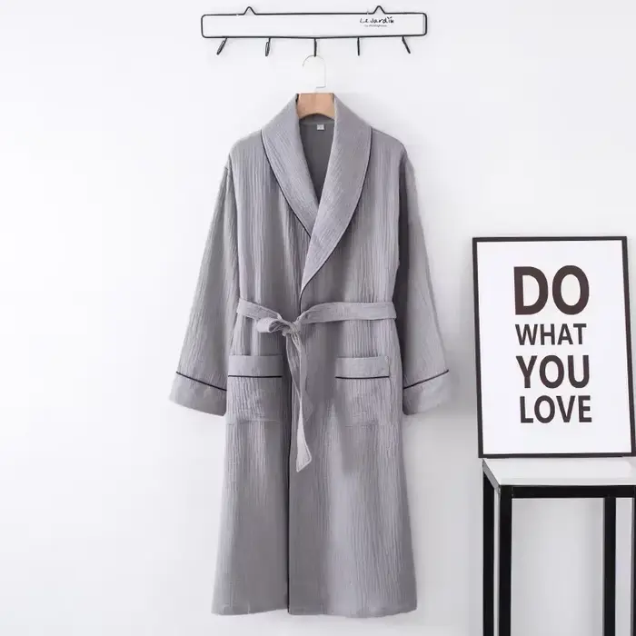 Chemise de nuit en coton pour couple, cardigan à manches longues, au-dessus du genou, peignoir pour hommes et femmes avec ceinture, chemise de nuit pour la maison, hôtel, grande taille