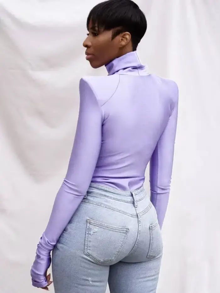 Jednofarebný body s rolákom Sexy dámska lingerie s dlhými rukávmi Y2k topy pre ženy jednodielna Lenceria Femenina