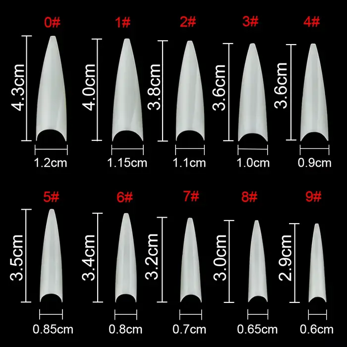 1 vrecko (600 ks) Stiletto prírodné nechty na precvičovanie