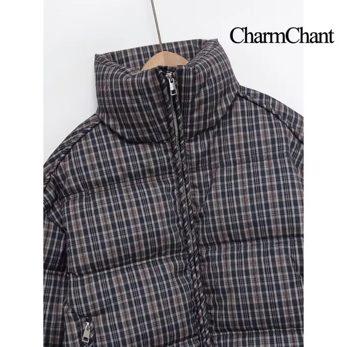 CharmChant col montant Plaid doudoune pour femmes hiver 2025 rembourrage manteau femme nouveau en ma