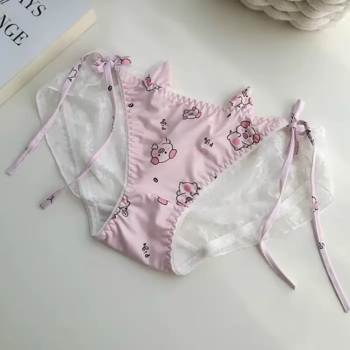 Roztomilé prasiatko Sexy nohavičky pre dievčatá čipka hladký popruh spodná bielizeň bavlna rozkrok nohavičky Kwaii ružové ženy Bikini Hombre Spodná bielizeň