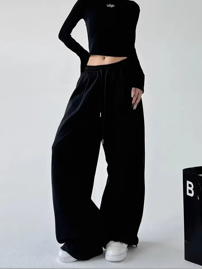 Pantalon de survêtement Y2K Harajuku à jambe large pour femme, streetwear ample et oversize gris, pa