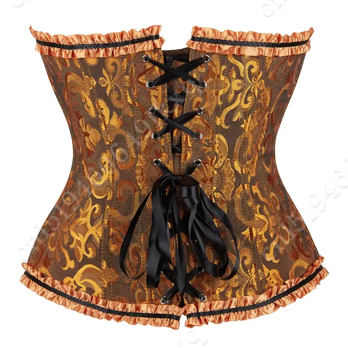 Dámske Sexy čipka-up Bustier, kvetinový korzet, spodná bielizeň žltá a zlatá