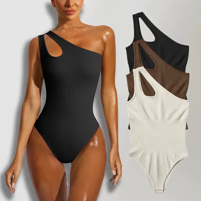Body sans couture pour femmes, haut de contrôle du ventre, découpe, sans manches, string sculptant, une épaule, sexy, polyvalent pour femmes occasions spéciales
