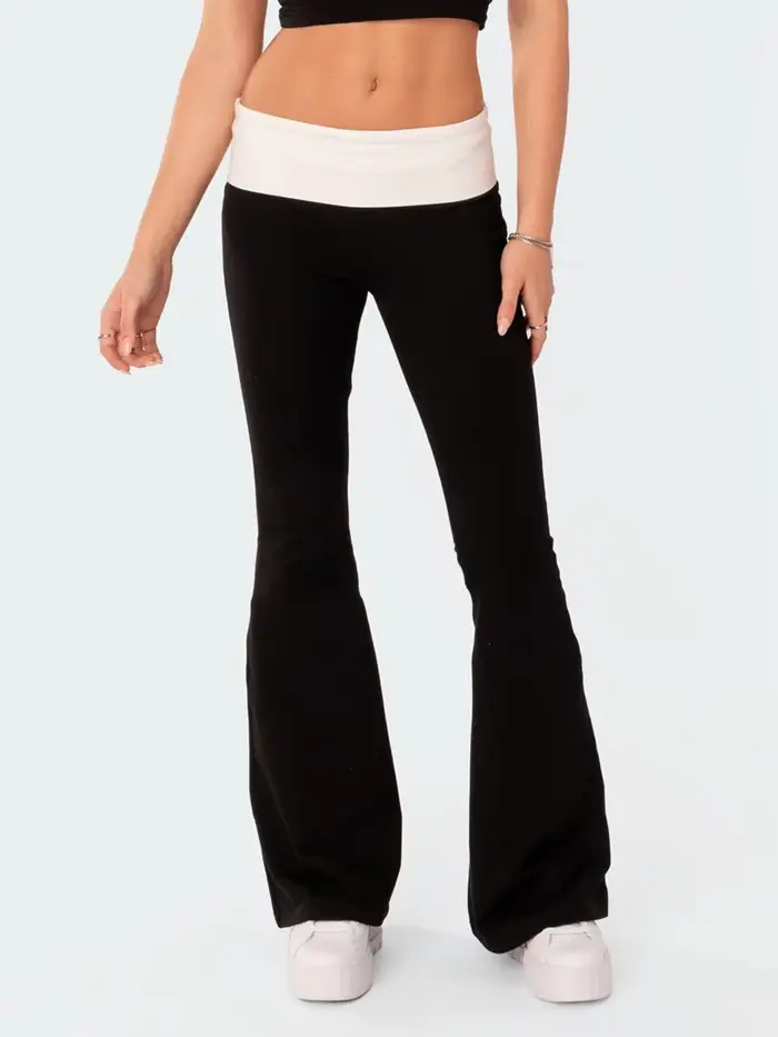 Pantalon évasé pour femmes, décontracté, couleur contrastée, créativité, taille élastique, bas de cl
