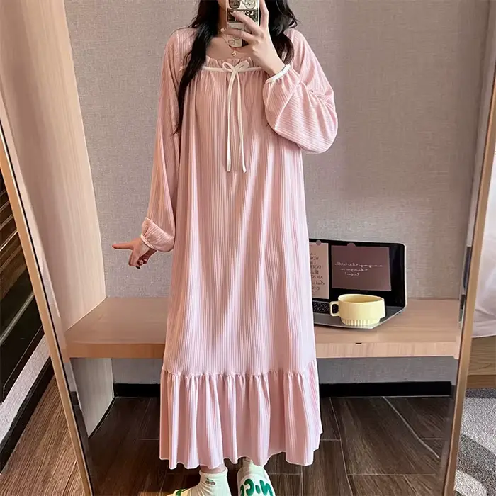 Dámske pyžamo nočná košeľa nové nočná košeľa jarné a jesenné letné pyžamo Homewear roztomilé sladké dlhé študentky nočná košeľa Homewear