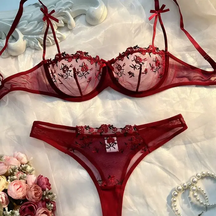 Lingerie Sexy en dentelle transparente pour femmes, sous-vêtements érotiques, ensemble soutien-gorge