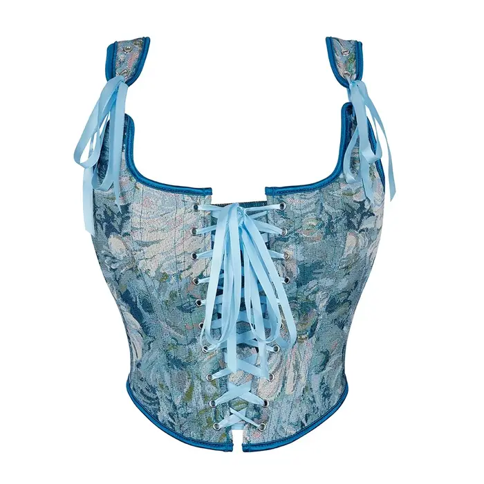 Dámsky vintage korzetový top Sexy kvetinový bustier krátky tielko so šnurovaním na vychádzky