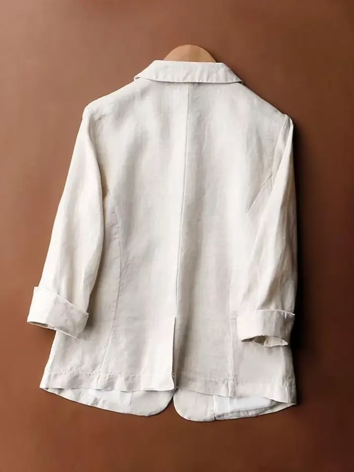 Blazer à simple boutonnage pour femme, veste d'été en coton et lin, blanc uni, bouton décontracté, m