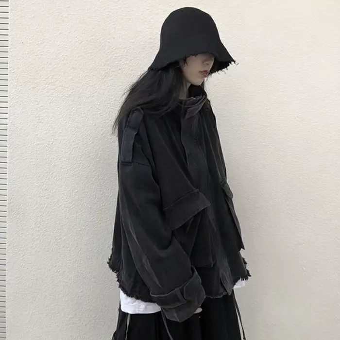Gidyq-Veste en jean à pampilles pour femmes, mode coréenne, grande poche, adt, denim, combiné, tout 