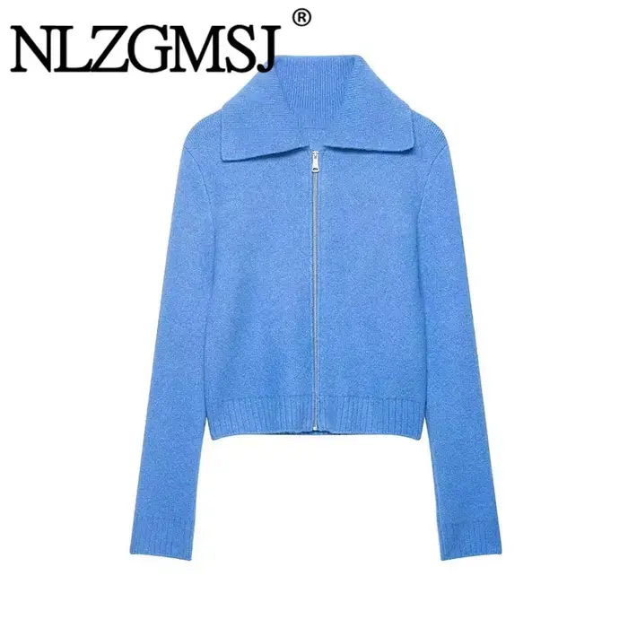 Cardigan féminin polyester à manches complètes avec zip pour femmes style moderne printemps automne ```