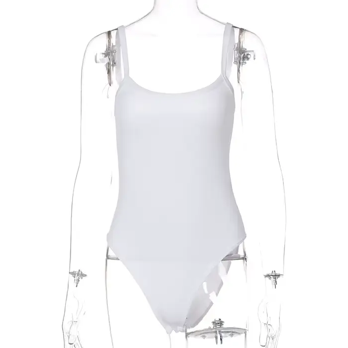 Combinaison Slim pour Femme, Couleur Unie, Sexy, Décontractée, Basique, Blanc, pour l'Été