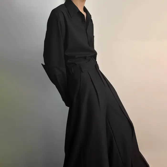 Jupe-culotte gothique superposée à la japonaise double couche pour hommes pantalon longueur cheville plissé jambes larges style décontracté occassions spéciales
