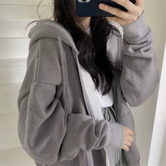Dámska mikina s kapucňou na zips s dlhými rukávmi