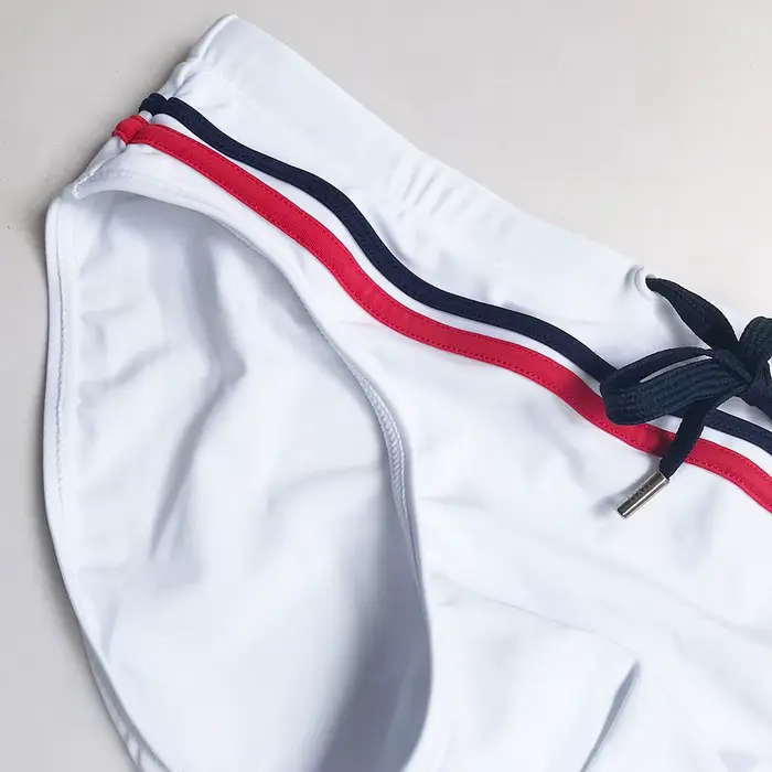 Pánske plavky značky - pruhované patchwork nízke pásové letné sexy plavkové šortky