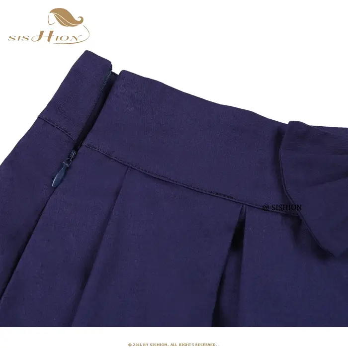 SISHION-Jupe plissée en coton avec nœud papillon pour femme, jupe patineuse, taille haute, rétro, vi