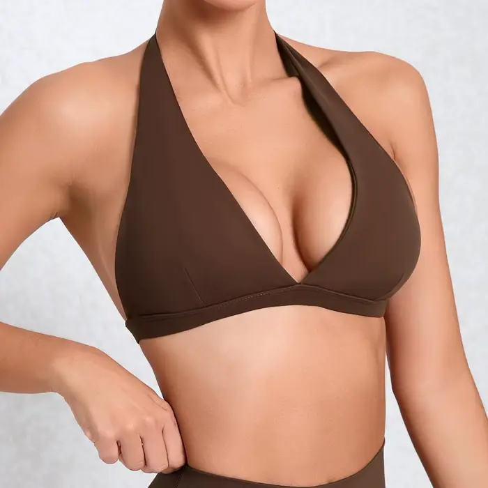Soutien-gorge de Sport Sexy à col en v pour femmes, sous-vêtements de Sport, col licou, haut dos nu pour Fitness, vêtements de Yoga, soutien-gorge actif avec bonnets, blanc