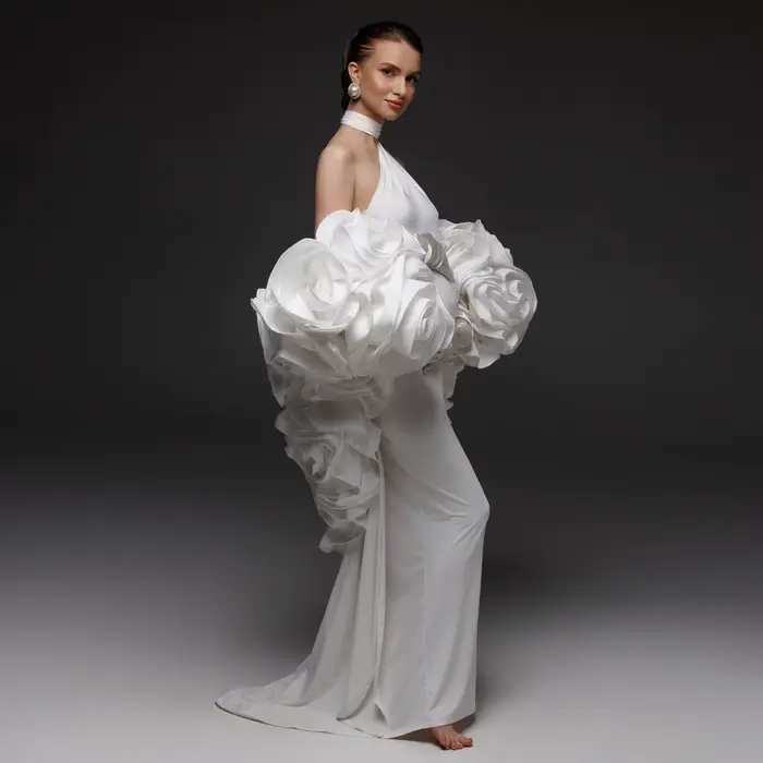 Robe de maternité élégante ivoire avec cape pour séance photo, col halter, 2 pièces, robe de materni