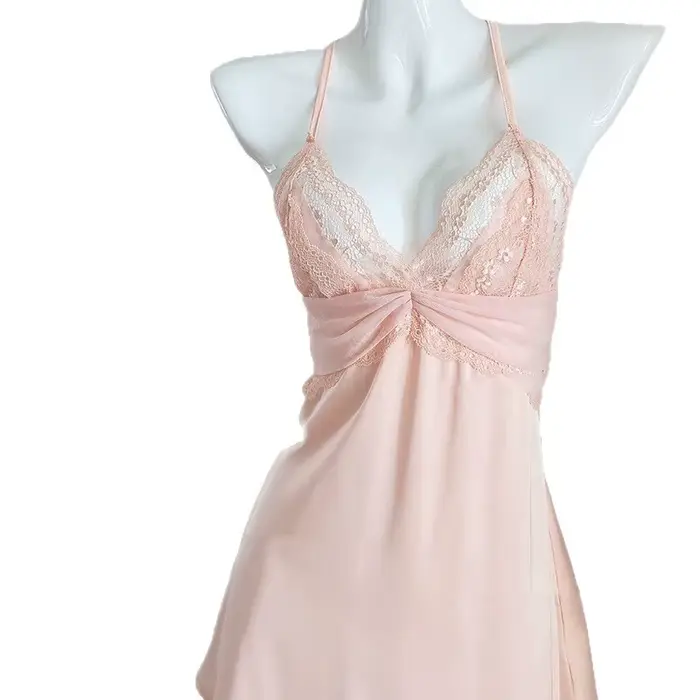 Princezná nočná košeľa v sexy čipka krátky štýl, letné pyžamo v saténovom chrbte