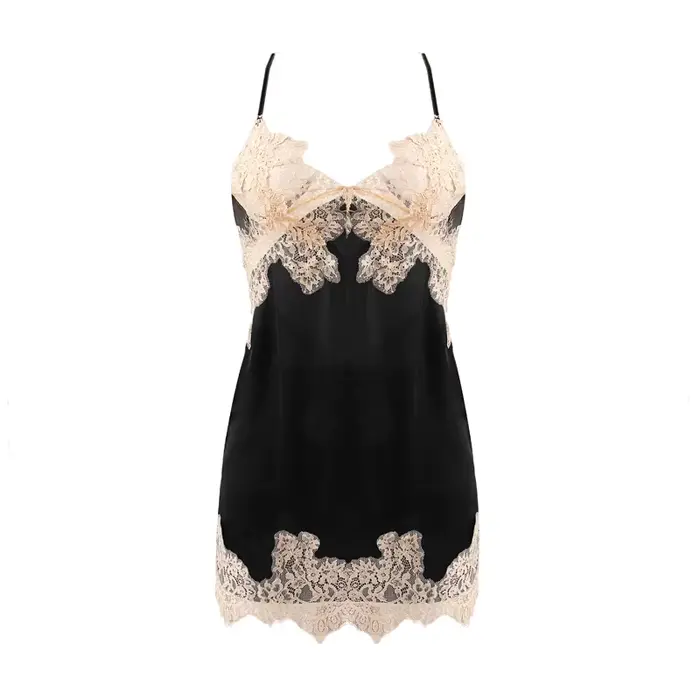 Meet'r Satin vêtements de nuit femmes Sexy dentelle dos nu chemise de nuit bifurqué col en v pyjama 