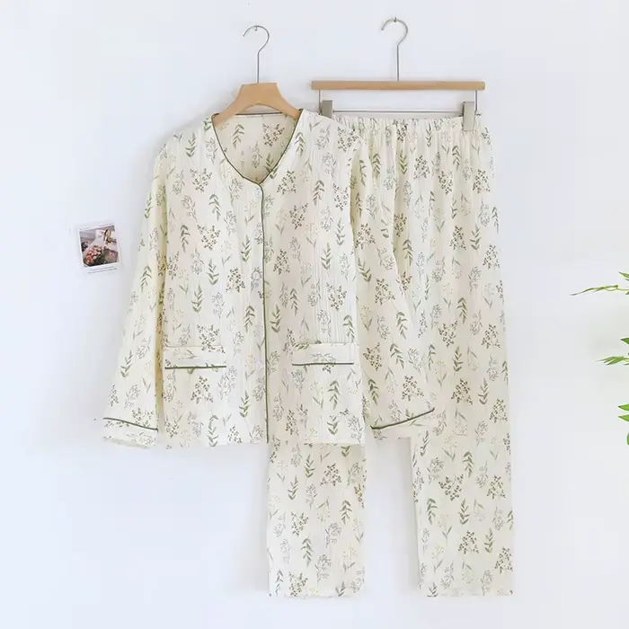 Pyjama d'été 2026 coton pour femmes, imprimé floral, pour la maison, vêtements de nuit, printemps et