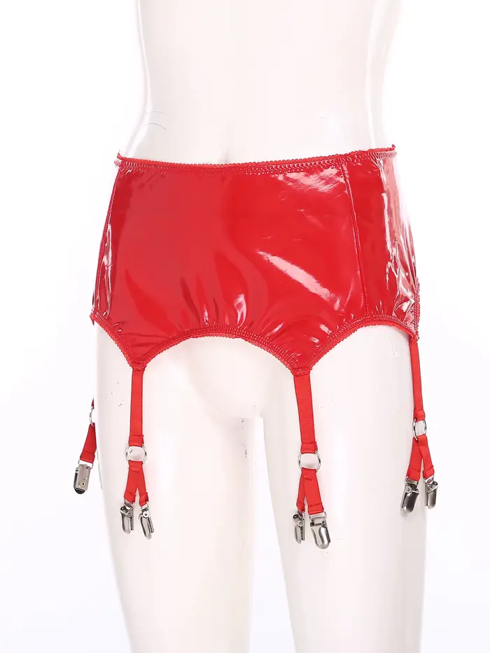 Lesklý PU podväzkový pás pre ženy, vlhký vzhľad, clubwear, punk, gothic, popruhy s kovovými sponami, odvážny a elegantný spodná bielizeň pre romantické večery