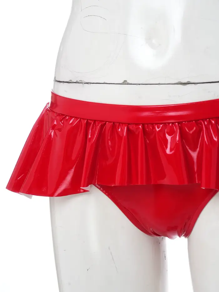 Culottes Micro en Similicuir PU Effet Mouillé Taille Basse avec Volants Irreguliers Lingerie de Nuit Costume de Rave pour Femmes Occasions Spéciales