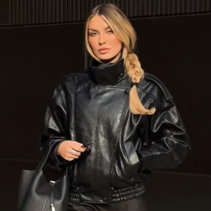 Bomber jacket en polyester high street avec col roulé pour femmes toutes saisons ocasions spéciales