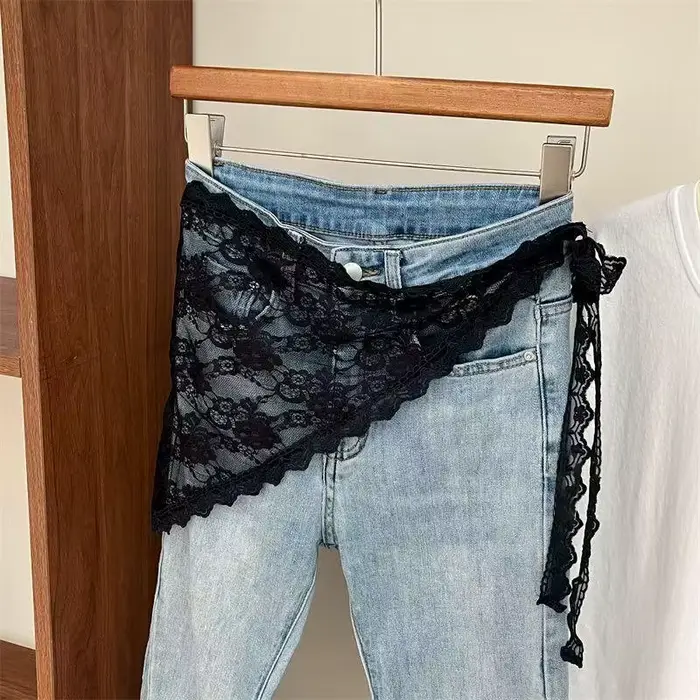 Y2K – demi-jupe empilée en dentelle pour femmes, jupe à bandes en Tulle, superposition, petit rideau