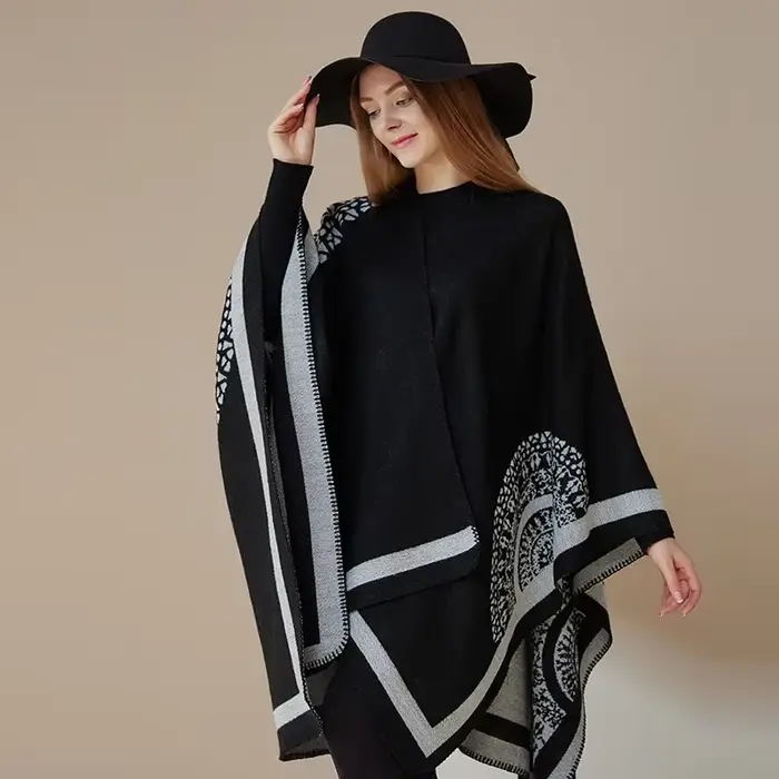 Châle double face pour femme, ponchos d'automne, mode rétro européenne et américaine, fourche fendue