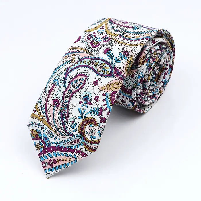 Nová elegantná kravata s kvetinovým vzorom pre mužov a ženy 100% bavlna krásny kvet Paisley úzka štíhla